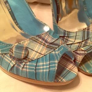 Women’s blue plaid heels